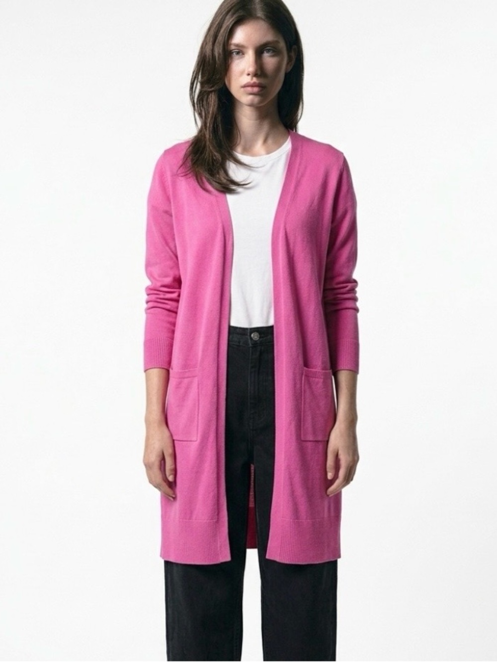 Lafayette 148 New York Open-Front Hot Pink Long Cardigan